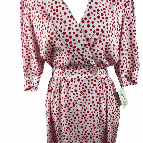 Vintage Hana Sung Red and White Polka Dot Wrap Dress - Picture 5 of 6